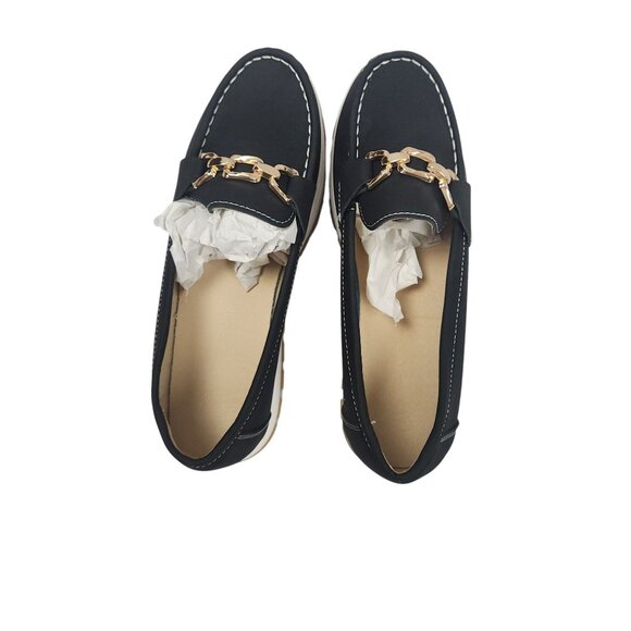 Black Loafers W/ Gold Buckle Accent Women Size 8 (EU41) Stylish Casual Comfort - Picture 7 of 11